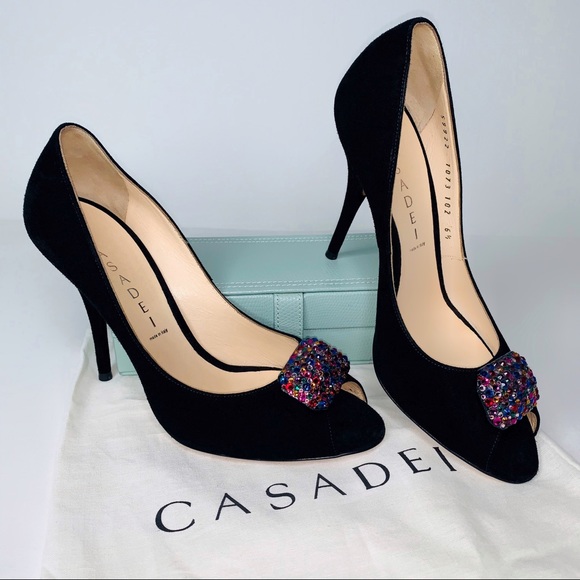 Casadei Shoes - NWOT Casadei Jewel Peep Toe Black Heels